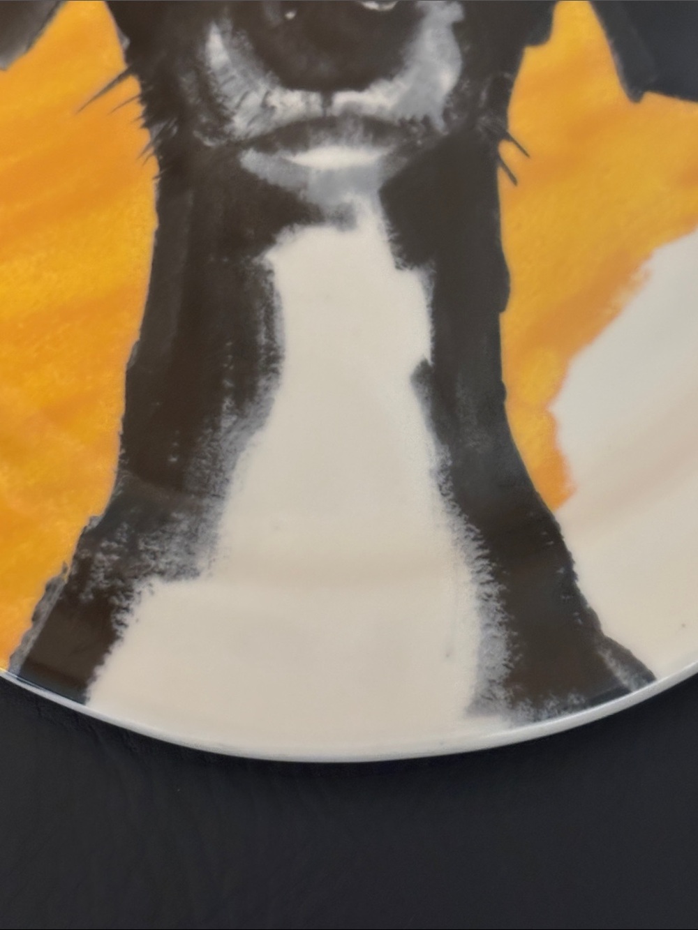 Anthropologie x Sally Muir Ceramic Dog Plate in Black & Orange Whippet Greyhound - Picture 6 of 8